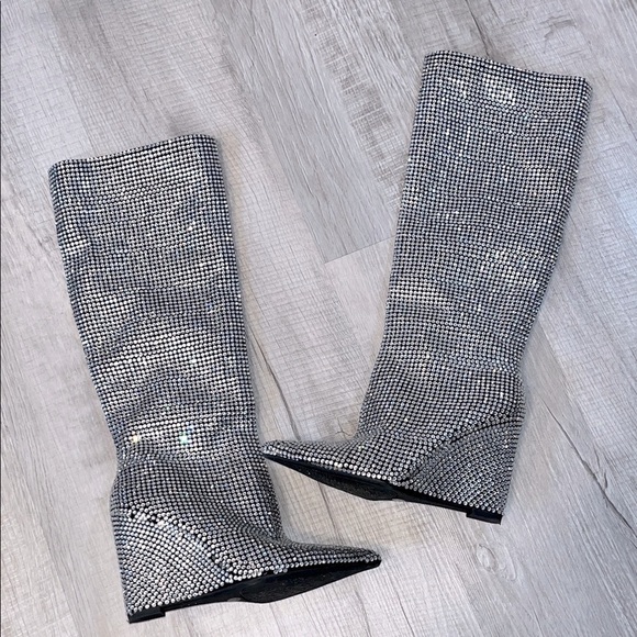 Gianni Bini Gabortwo Rhinestone Tall Wedge Boots Size 7 M New with Defects - Picture 1 of 9
